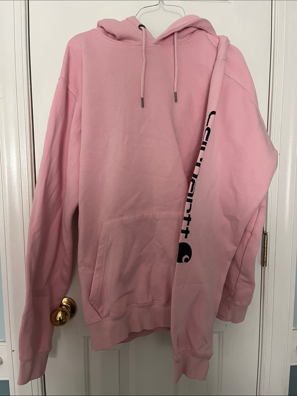 Carhartt Men's Pink Crewneck Hoodie with Sleeve Logo